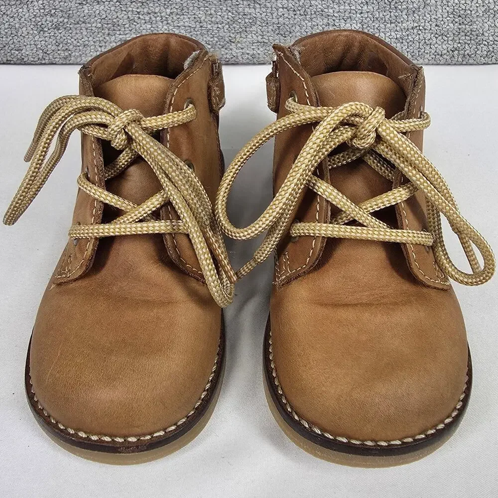 JAMIE KAY UNISEX LEATHER LACE‑UP SHOES – BROWN – SIZE 24 (APPROX. US 7 TODDLER)